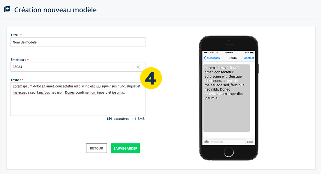 Creating a new SMS template