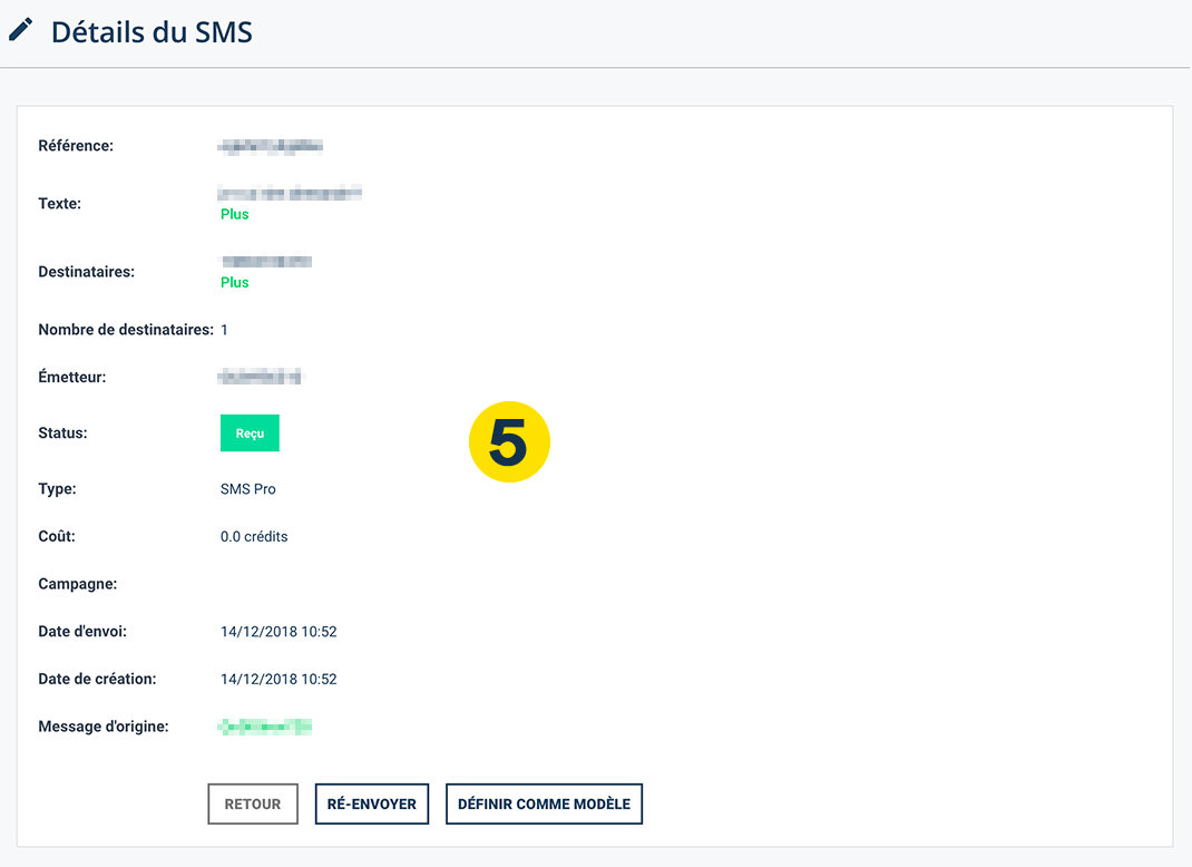 détail d'une réponse SMS