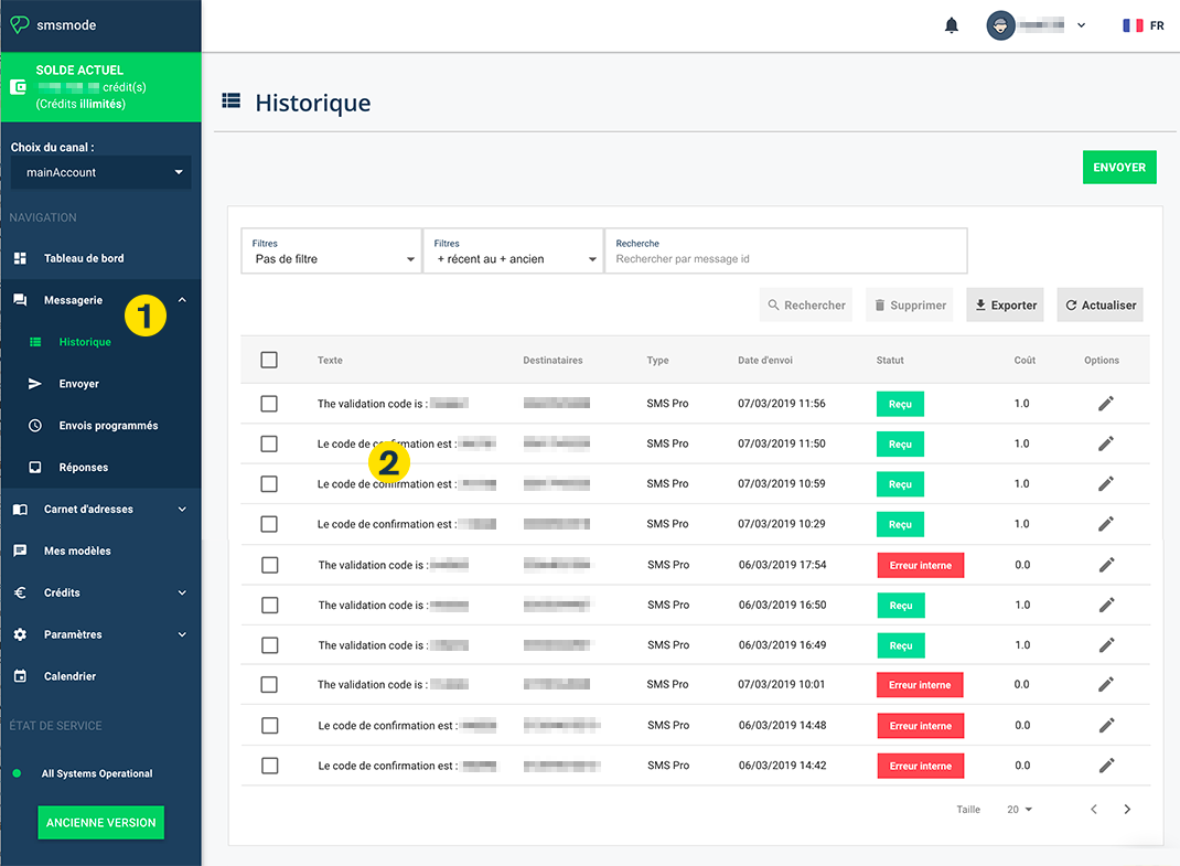 SMS Statistical interface