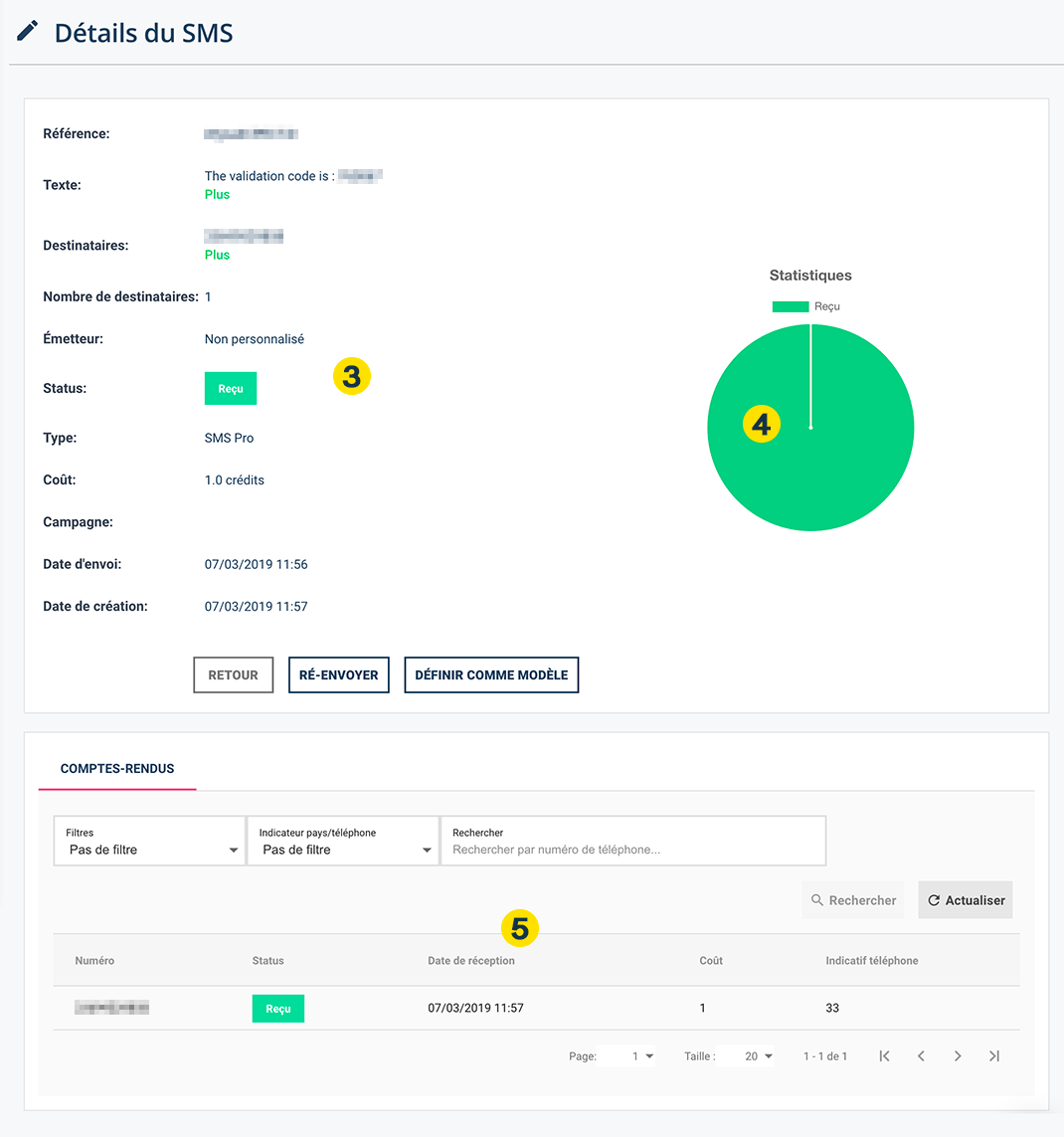 détail du rapport statistique SMS