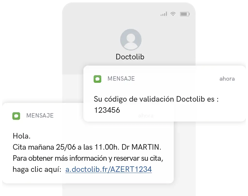 Mensajes SMS enviados por Doctolib