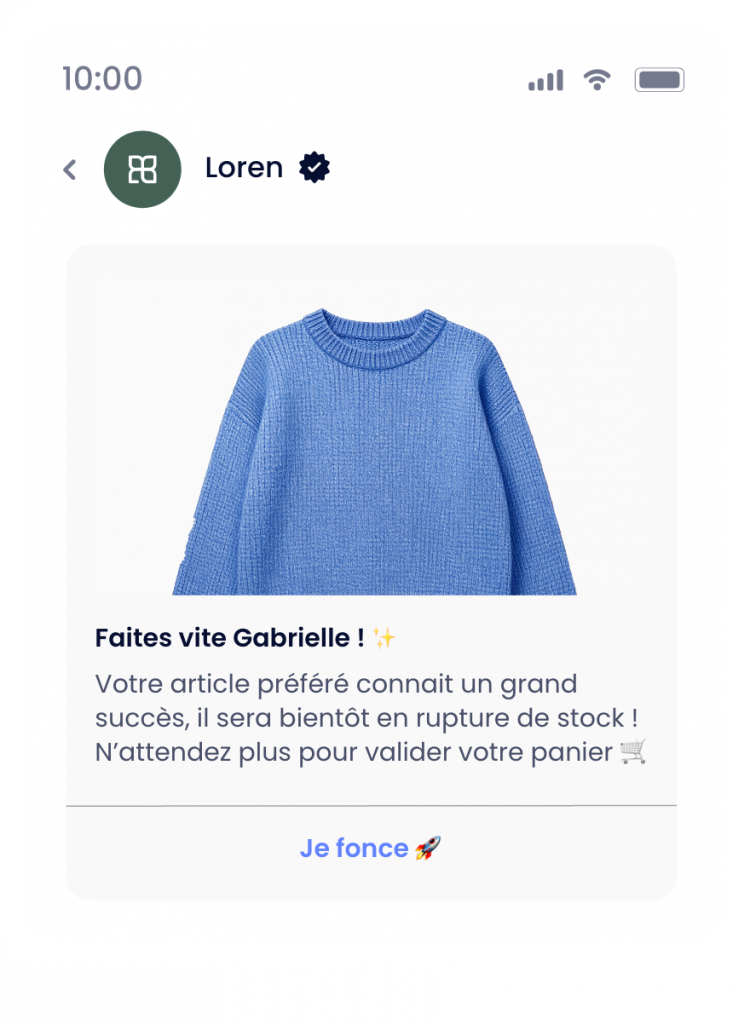 Exemple RCS prêt-à-porter jouant sur le FOMO